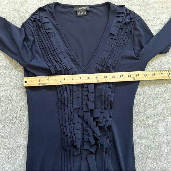 ISABEL DE PEDRO NAVY RUFFLE FRONT DRESS SIZE 6 SOPHISTICATED CHIC CLASSIC - Picture 8 of 12